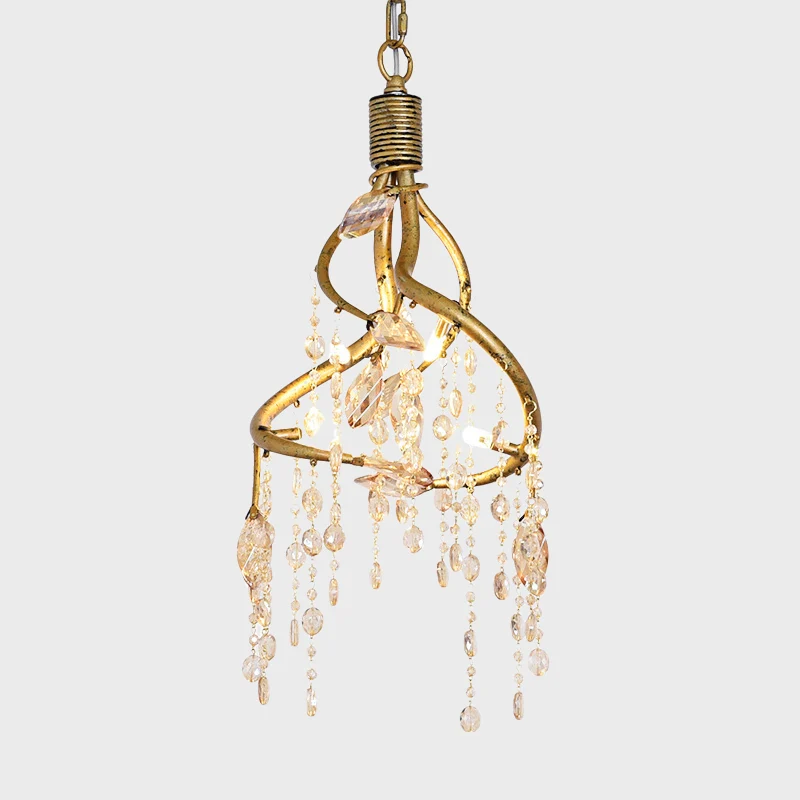 Amber Crystal Gold Drop Lamp Cascading 4 Lampen Landelijke Kroonluchter Hanglamp voor Eetkamer Clearhalo