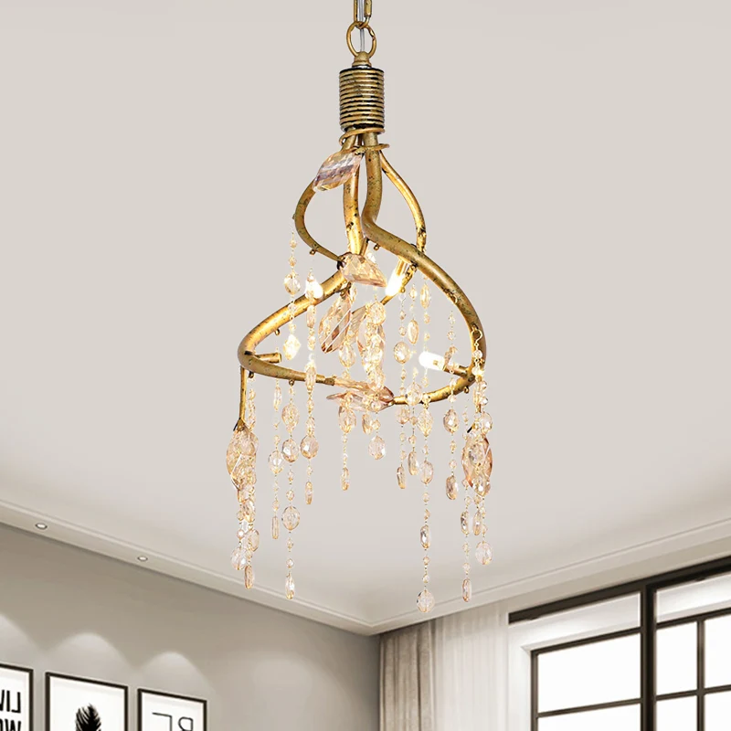 Amber Crystal Gold Drop Lamp Cascading 4 Lampen Landelijke Kroonluchter Hanglamp voor Eetkamer Clearhalo