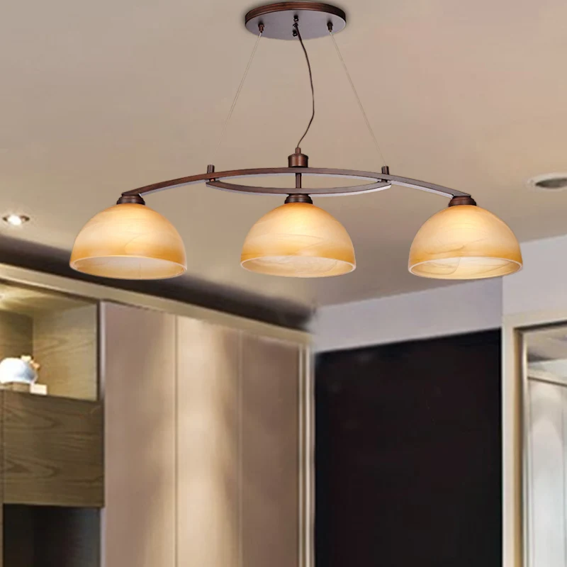 Amber glas olie gewreven brons hangende koepel 3-lamps industriële eilandlamp voor binnen Clearhalo