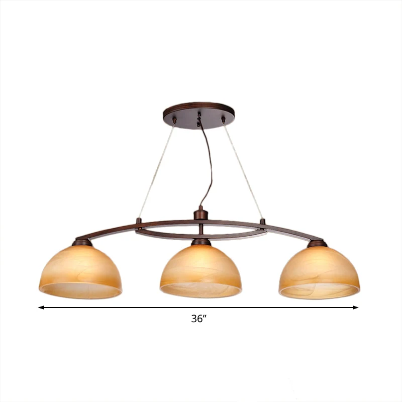 Amber glas olie gewreven brons hangende koepel 3-lamps industriële eilandlamp voor binnen Clearhalo