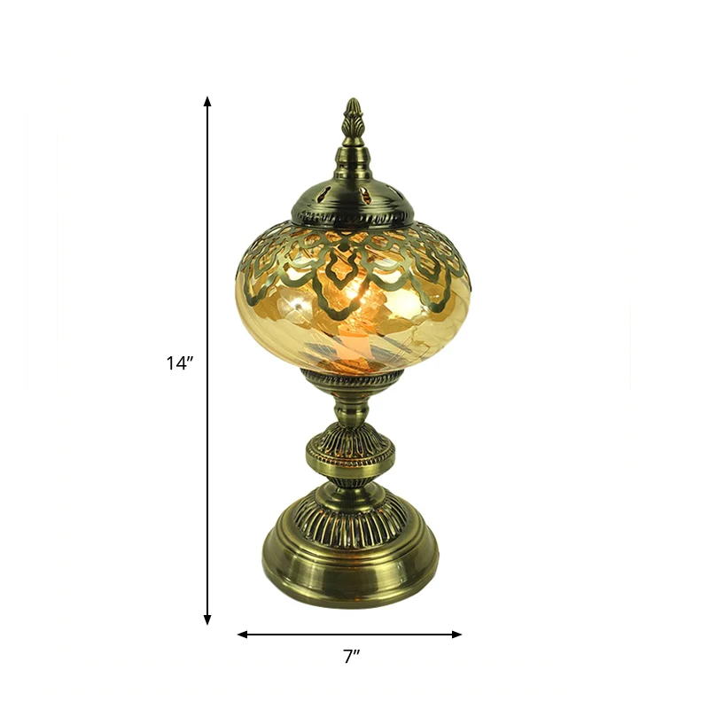 Amberglas Messing Tafelverlichting Theepot/Ovaal 1 Lamp Bohemen Nachtkastje Licht voor Slaapkamer, 14"/16" Hoog Clearhalo