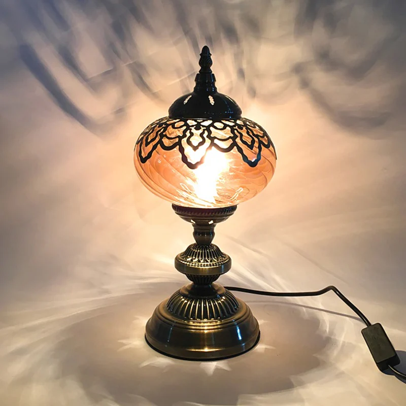 Amberglas Messing Tafelverlichting Theepot/Ovaal 1 Lamp Bohemen Nachtkastje Licht voor Slaapkamer, 14"/16" Hoog Clearhalo