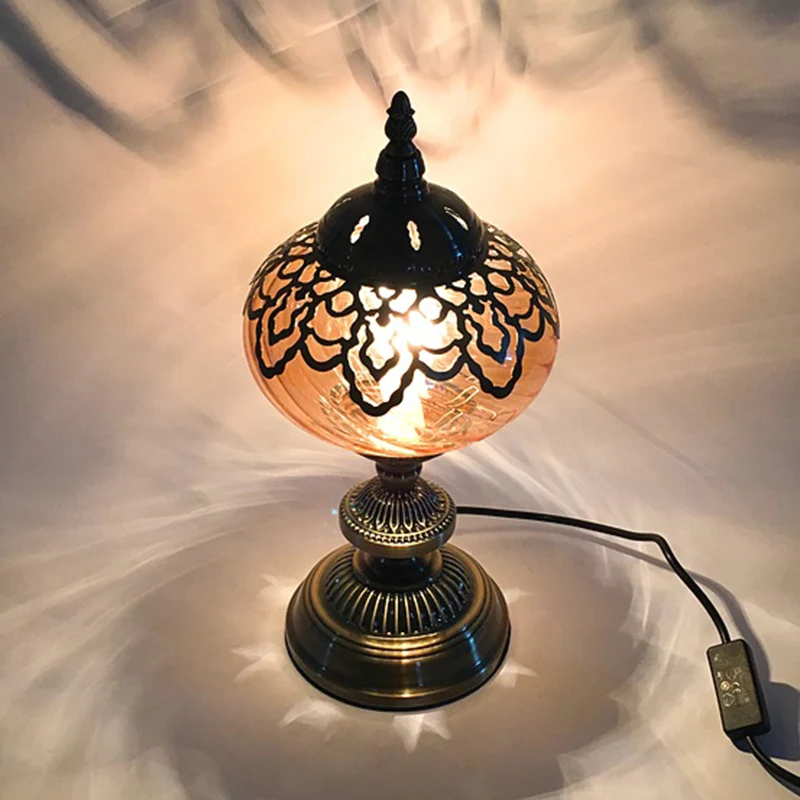 Amberglas Messing Tafelverlichting Theepot/Ovaal 1 Lamp Bohemen Nachtkastje Licht voor Slaapkamer, 14"/16" Hoog Clearhalo