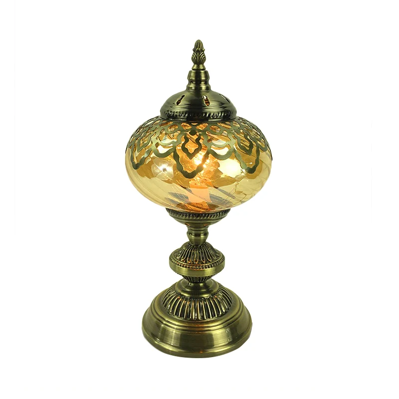 Amberglas Messing Tafelverlichting Theepot/Ovaal 1 Lamp Bohemen Nachtkastje Licht voor Slaapkamer, 14"/16" Hoog Clearhalo