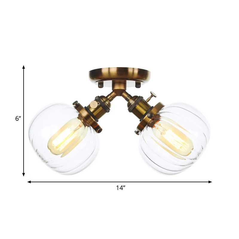 Amber/helder glazen bol semi-inbouw hanglamp industriële stijl 2 koppen zwart/brons plafondgemonteerde lamp voor restauran...