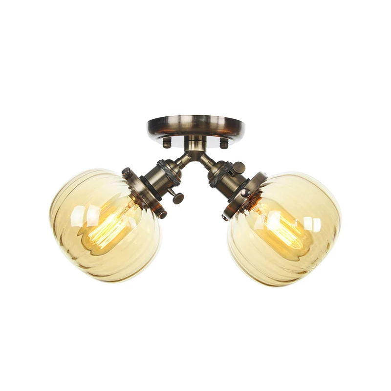Amber/helder glazen bol semi-inbouw hanglamp industriële stijl 2 koppen zwart/brons plafondgemonteerde lamp voor restauran...