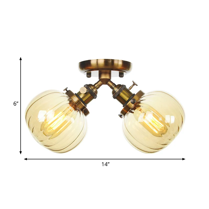 Amber/helder glazen bol semi-inbouw hanglamp industriële stijl 2 koppen zwart/brons plafondgemonteerde lamp voor restauran...
