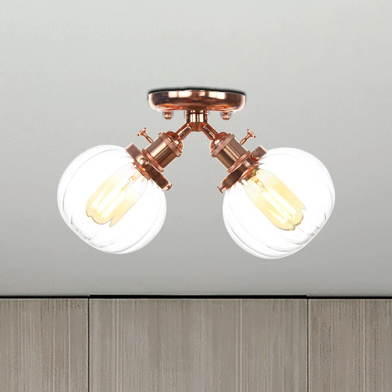 Amber/helder glazen bol semi-inbouw hanglamp industriële stijl 2 koppen zwart/brons plafondgemonteerde lamp voor restauran...