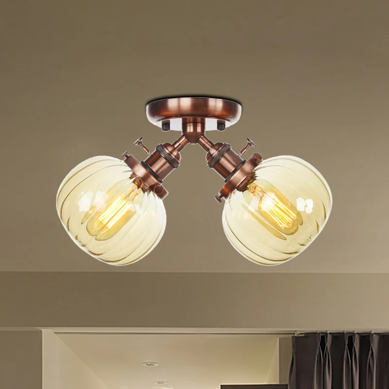 Amber/helder glazen bol semi-inbouw hanglamp industriële stijl 2 koppen zwart/brons plafondgemonteerde lamp voor restauran...