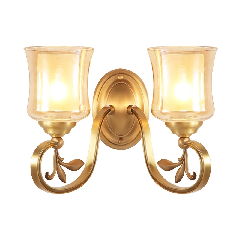 Amberkleurige glazen bel wandgemonteerde lamp Vintage 1/2-lamp foyer messing afwerking schansverlichting met binnencilinde...