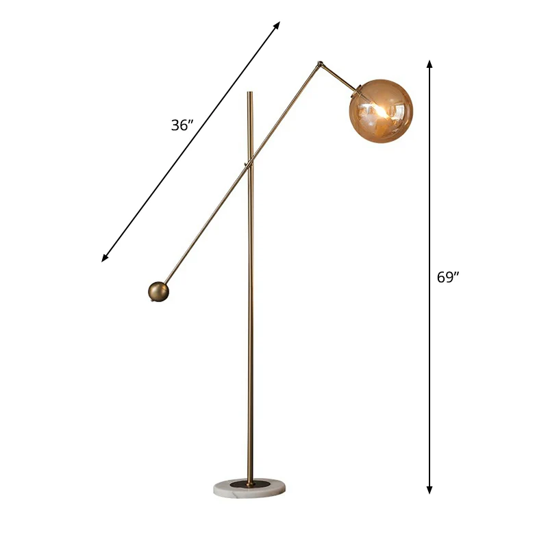 Amberkleurige glazen bol vloerlamp Simplicity 1-lichts bronzen staande lamp met balansarm Clearhalo