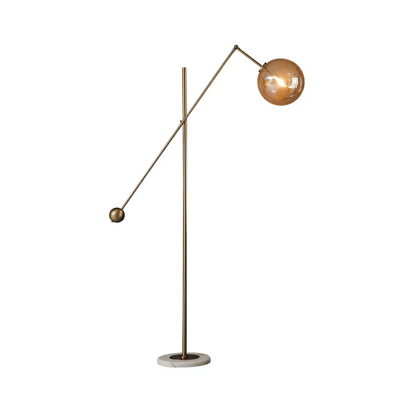 Amberkleurige glazen bol vloerlamp Simplicity 1-lichts bronzen staande lamp met balansarm Clearhalo