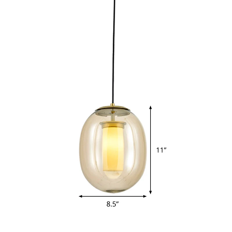Amberkleurige glazen ovale hangende plafondlamp eigentijds 1 kop 7"/8,5" gouden hanglampenset Clearhalo