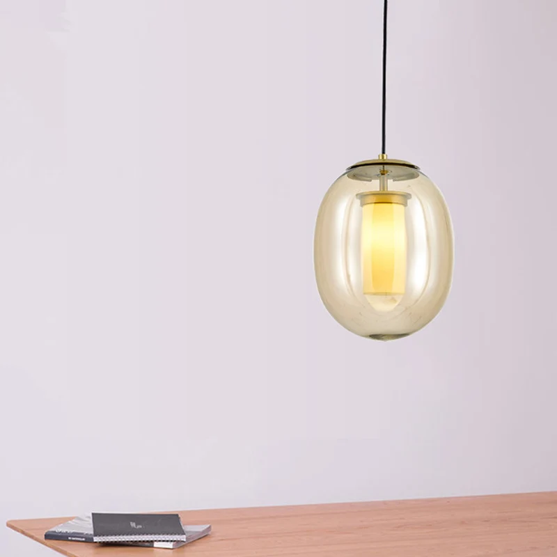 Amberkleurige glazen ovale hangende plafondlamp eigentijds 1 kop 7"/8,5" gouden hanglampenset Clearhalo