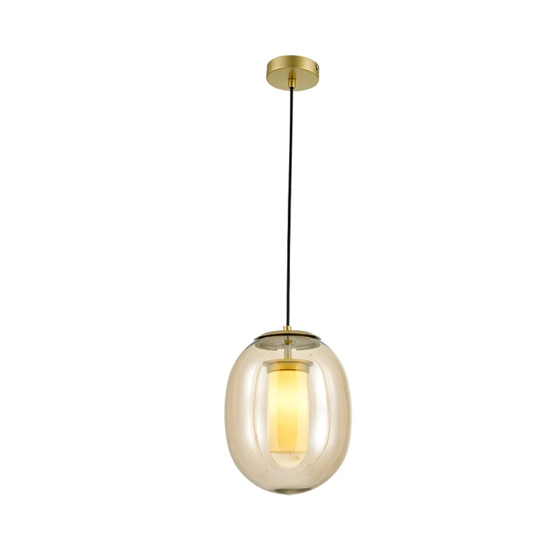 Amberkleurige glazen ovale hangende plafondlamp eigentijds 1 kop 7"/8,5" gouden hanglampenset Clearhalo