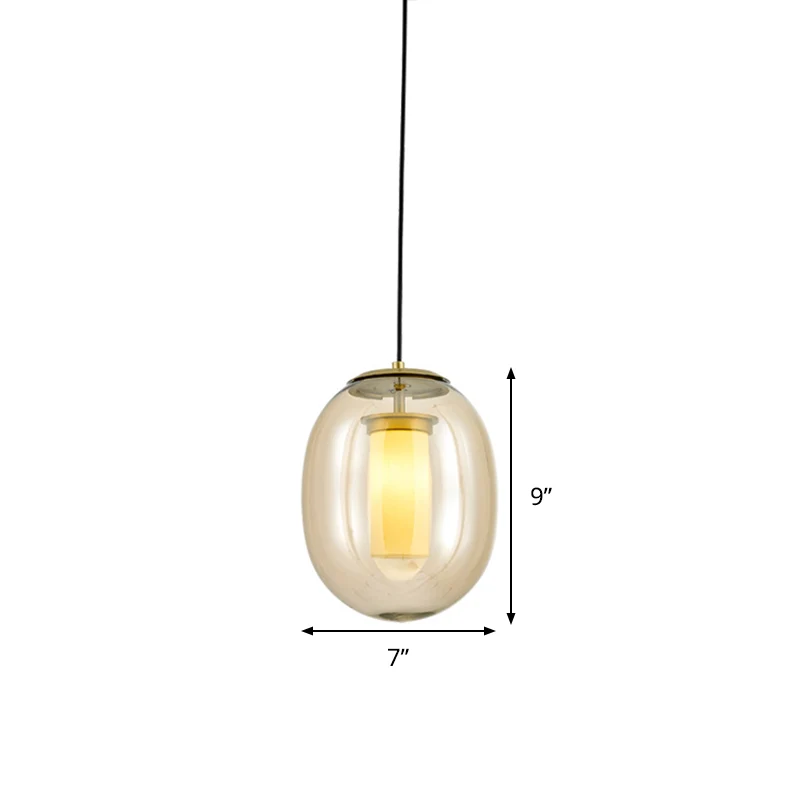 Amberkleurige glazen ovale hangende plafondlamp eigentijds 1 kop 7"/8,5" gouden hanglampenset Clearhalo