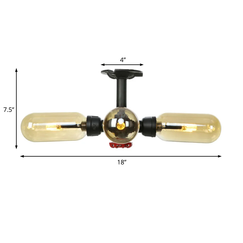 Amberkleurige glazen plafondlamp Capsule Shade 4/5/6 Lichte rustieke keuken Semi Flush matzwart met pijpontwerp Clearhalo