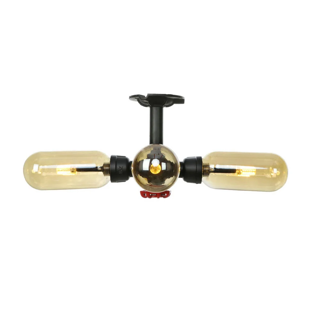 Amberkleurige glazen plafondlamp Capsule Shade 4/5/6 Lichte rustieke keuken Semi Flush matzwart met pijpontwerp Clearhalo