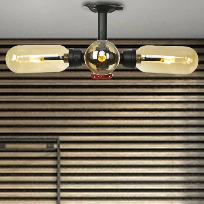 Amberkleurige glazen plafondlamp Capsule Shade 4/5/6 Lichte rustieke keuken Semi Flush matzwart met pijpontwerp Clearhalo