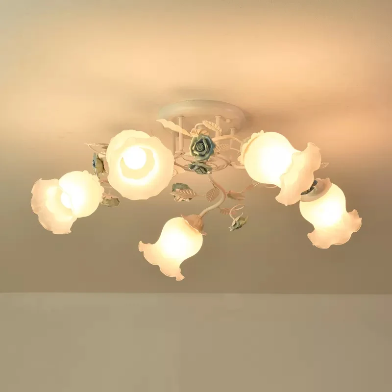 American Garden Flower semi-inbouwlamp, 5 lampen, inbouwlamp van mat wit glas voor woonkamer Clearhalo