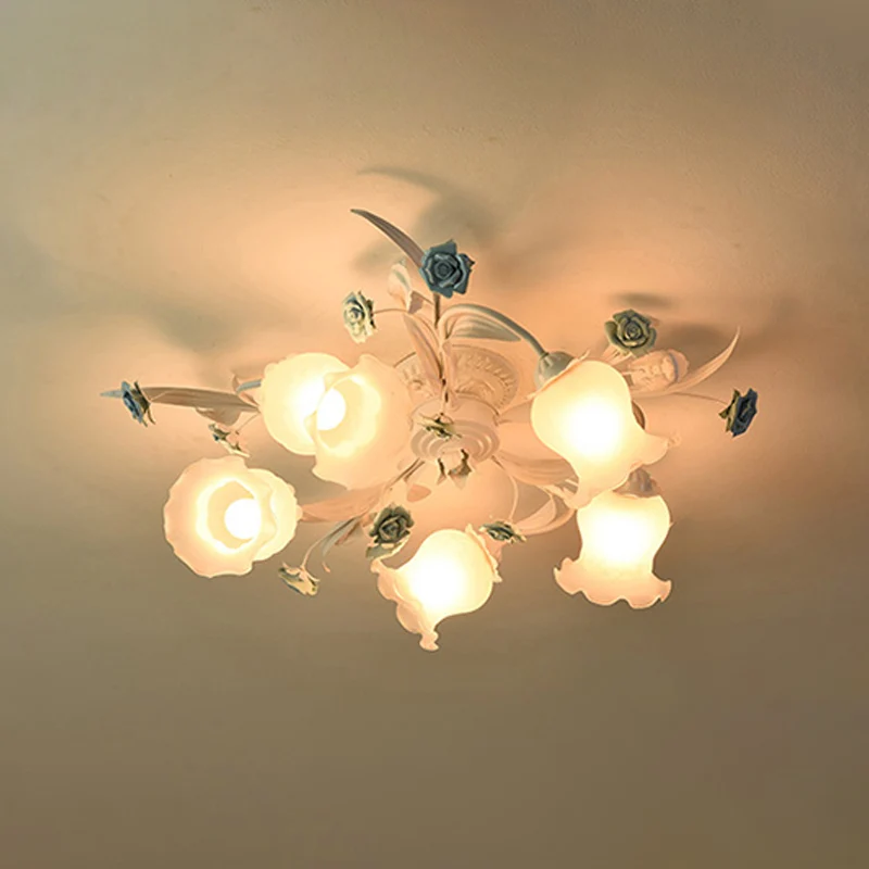 American Garden Flower semi-inbouwlamp, 5 lampen, inbouwlamp van mat wit glas voor woonkamer Clearhalo