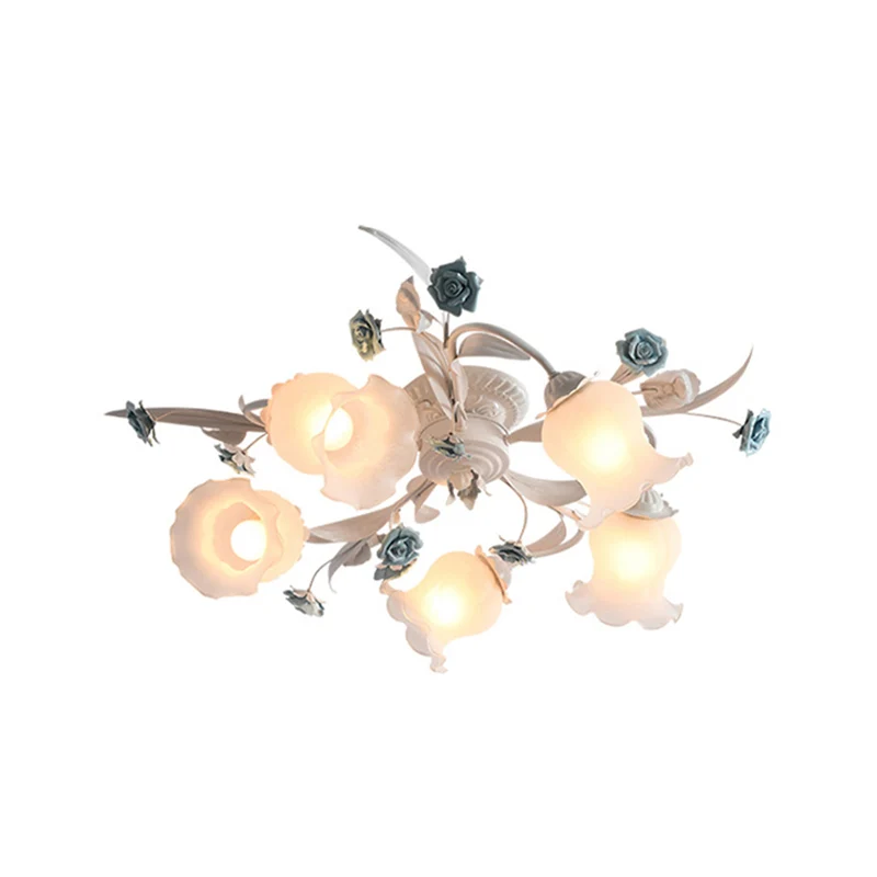 American Garden Flower semi-inbouwlamp, 5 lampen, inbouwlamp van mat wit glas voor woonkamer Clearhalo