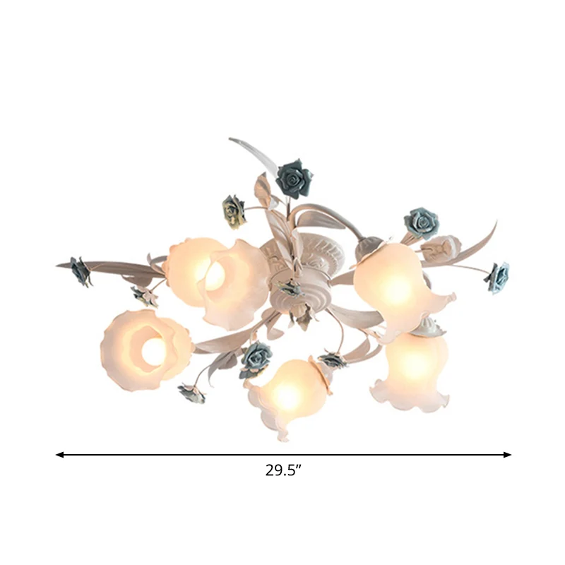 American Garden Flower semi-inbouwlamp, 5 lampen, inbouwlamp van mat wit glas voor woonkamer Clearhalo