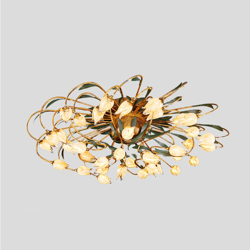 American Garden Tulip-plafondlamp 38-kops metalen LED-semi-inbouwlamp messing voor woonkamer Clearhalo