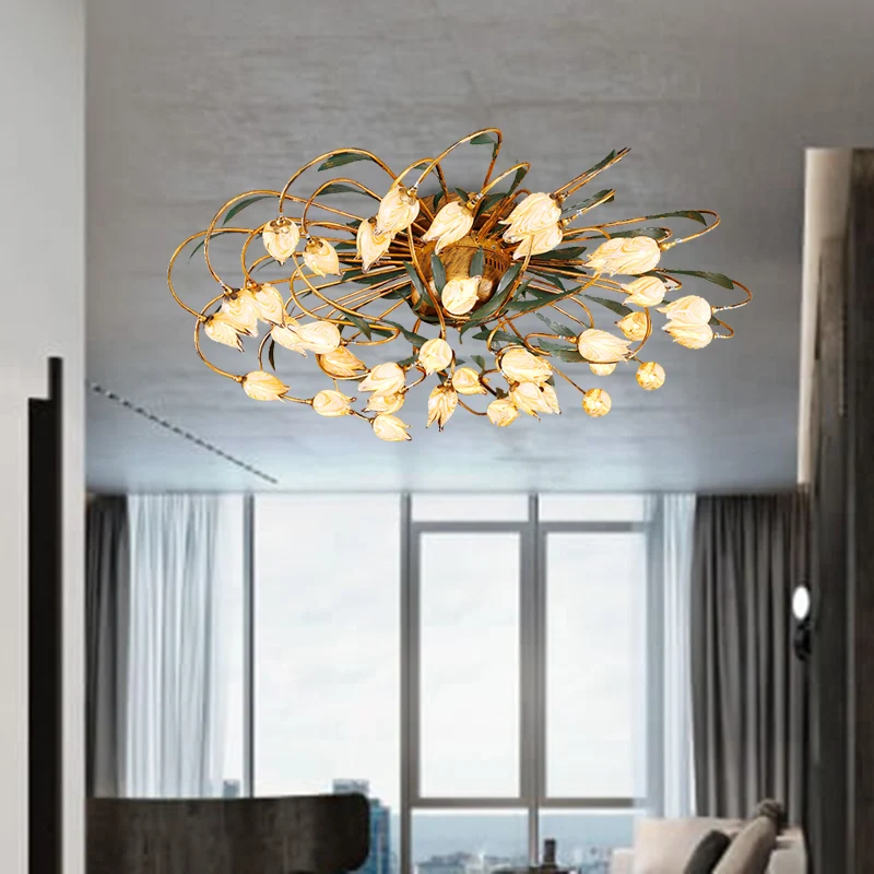 American Garden Tulip-plafondlamp 38-kops metalen LED-semi-inbouwlamp messing voor woonkamer Clearhalo