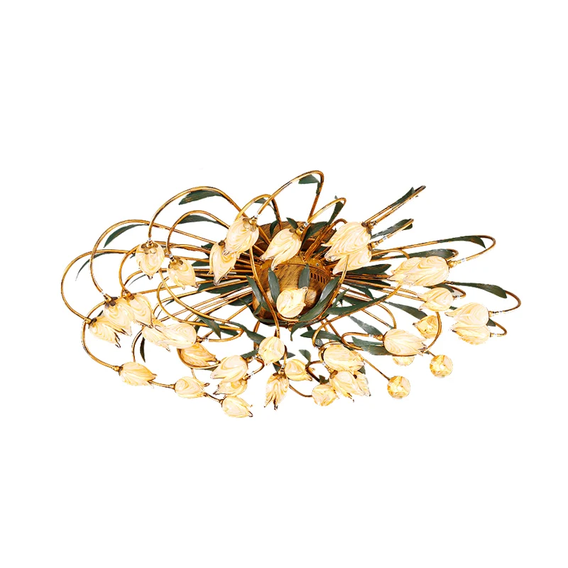 American Garden Tulip-plafondlamp 38-kops metalen LED-semi-inbouwlamp messing voor woonkamer Clearhalo