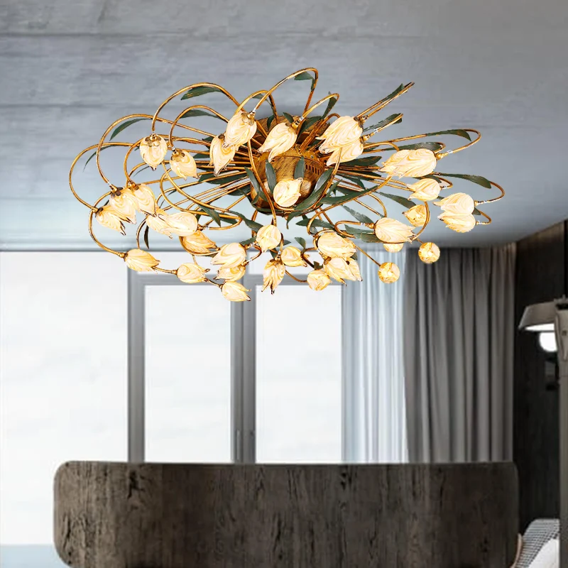 American Garden Tulip-plafondlamp 38-kops metalen LED-semi-inbouwlamp messing voor woonkamer Clearhalo