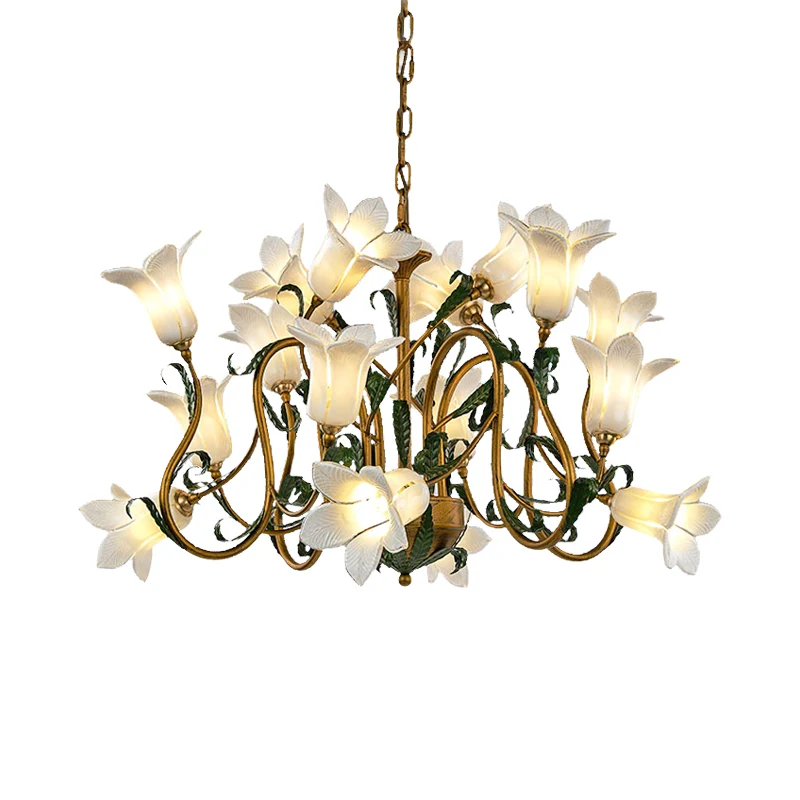 Amerikaanse bloem metalen hangende hanger 16 hoofden wit/geel/paars glas LED-plafondkroonluchter voor woonkamer Clearhalo
