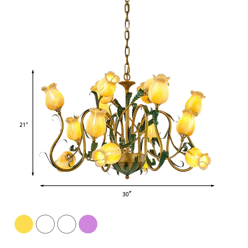 Amerikaanse bloem metalen hangende hanger 16 hoofden wit/geel/paars glas LED-plafondkroonluchter voor woonkamer Clearhalo