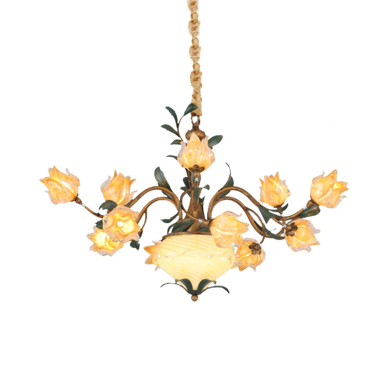 Amerikaanse bloemkroonluchter verlichtingsarmatuur 15 koppen metalen LED-hangende plafondlamp messing Clearhalo