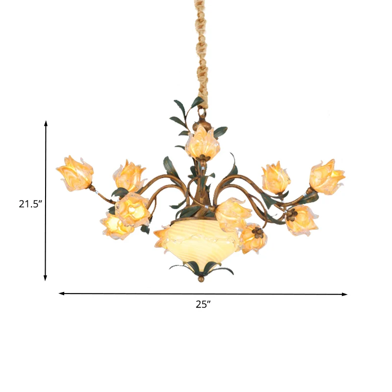 Amerikaanse bloemkroonluchter verlichtingsarmatuur 15 koppen metalen LED-hangende plafondlamp messing Clearhalo