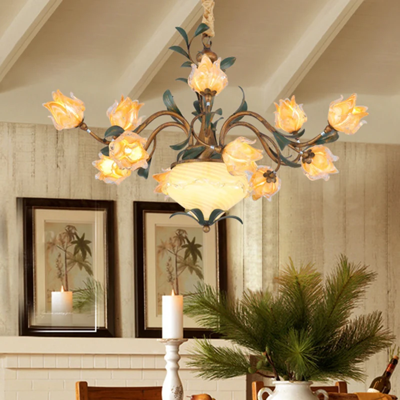 Amerikaanse bloemkroonluchter verlichtingsarmatuur 15 koppen metalen LED-hangende plafondlamp messing Clearhalo