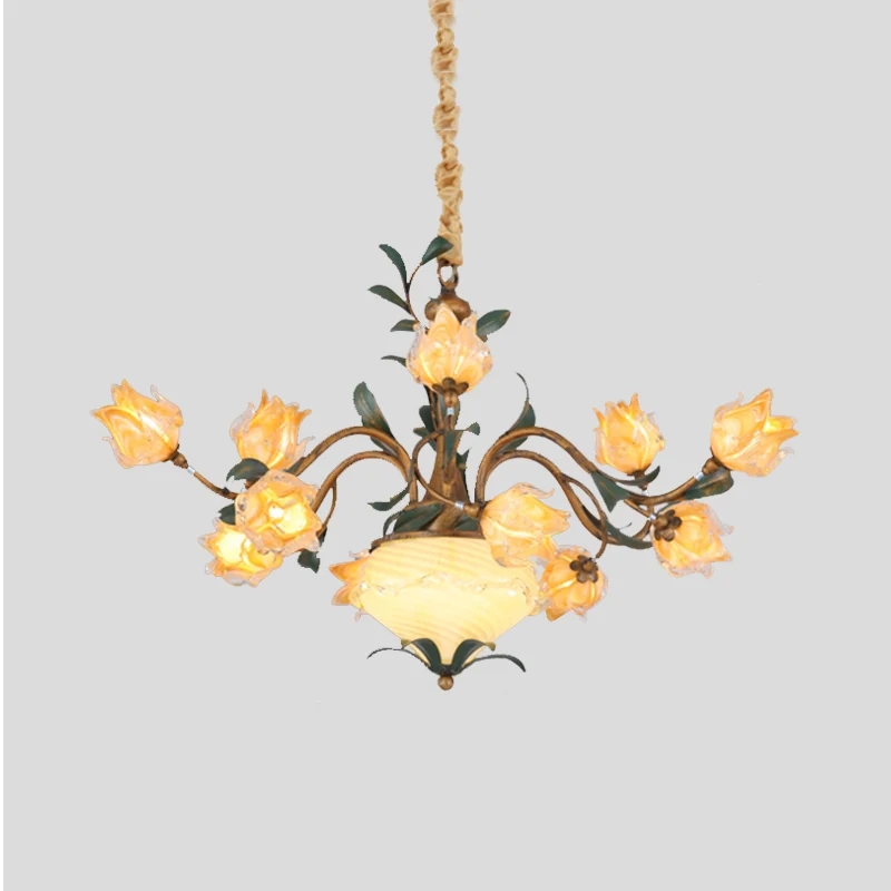 Amerikaanse bloemkroonluchter verlichtingsarmatuur 15 koppen metalen LED-hangende plafondlamp messing Clearhalo