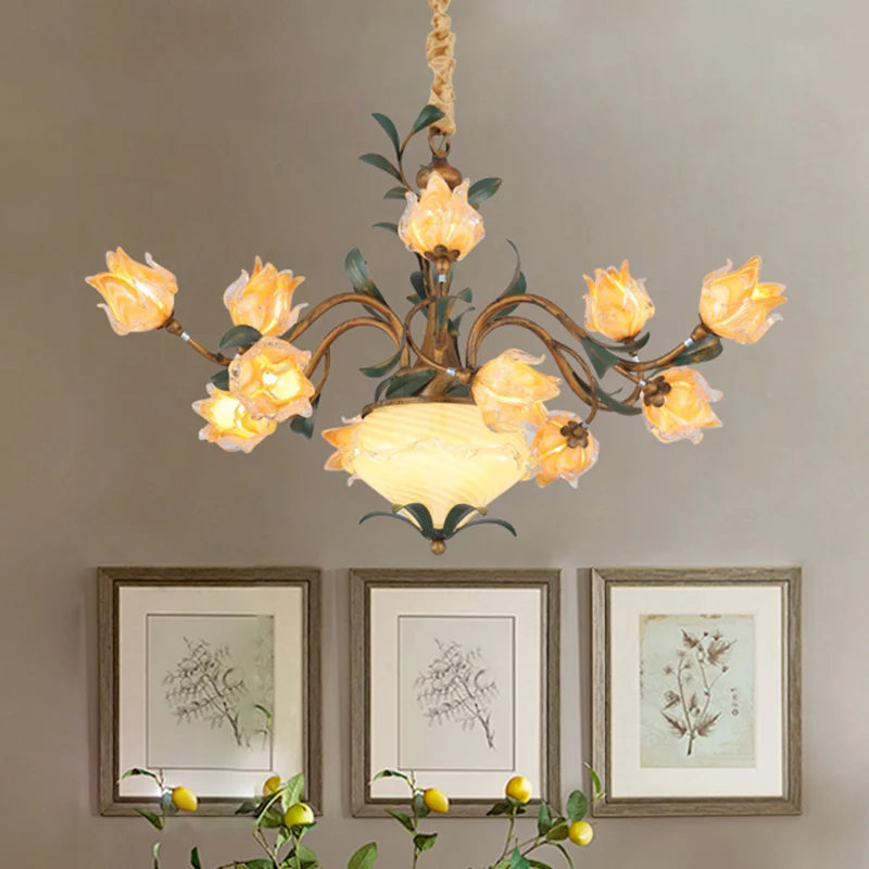 Amerikaanse bloemkroonluchter verlichtingsarmatuur 15 koppen metalen LED-hangende plafondlamp messing Clearhalo