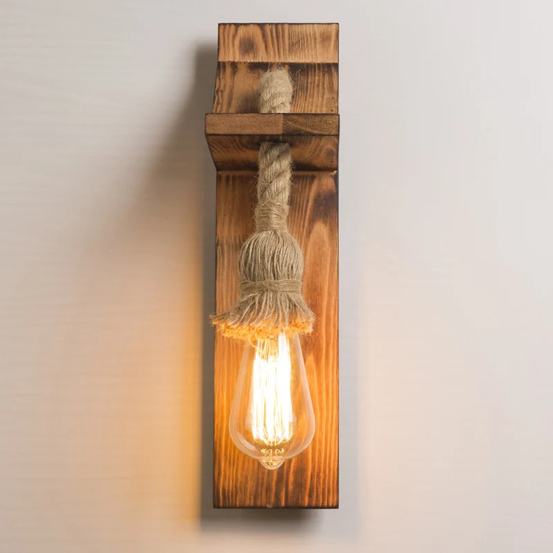 Amerikaanse rustieke wandkandelaar Houten natuurlijk touw Schanslicht voor restaurant Coffee Shop Clearhalo