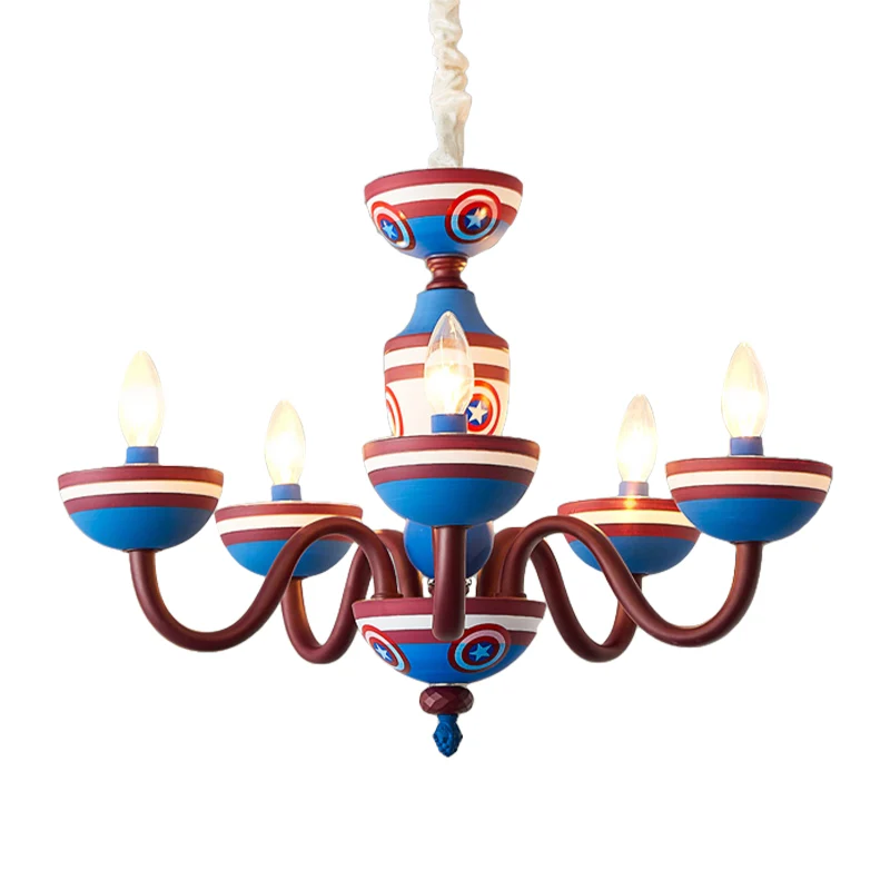 Amerikaanse stijlvolle kaars hanglamp metalen kroonluchter blauw en rood voor jongensslaapkamer Clearhalo