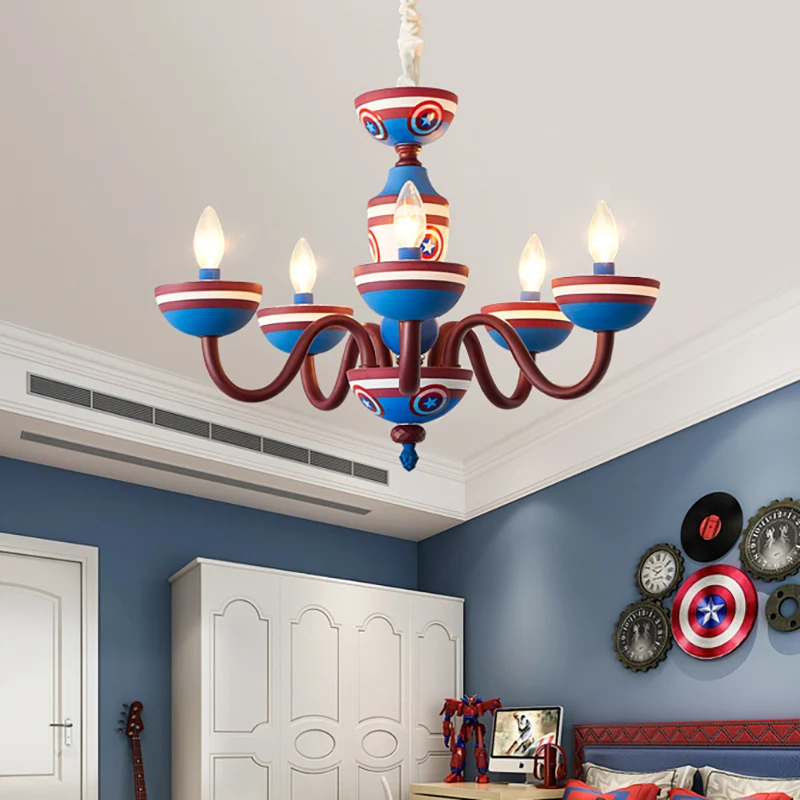 Amerikaanse stijlvolle kaars hanglamp metalen kroonluchter blauw en rood voor jongensslaapkamer Clearhalo