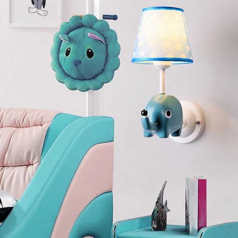 Animal Kids nachtkastje wandmontage licht hars enkele cartoon wandlamp met Empire schaduw roze Clearhalo
