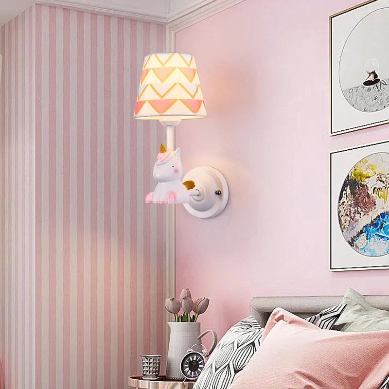 Animal Kids nachtkastje wandmontage licht hars enkele cartoon wandlamp met Empire schaduw roze Clearhalo