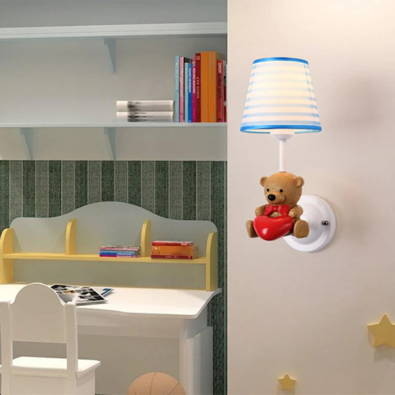 Animal Kids nachtkastje wandmontage licht hars enkele cartoon wandlamp met Empire schaduw roze Clearhalo