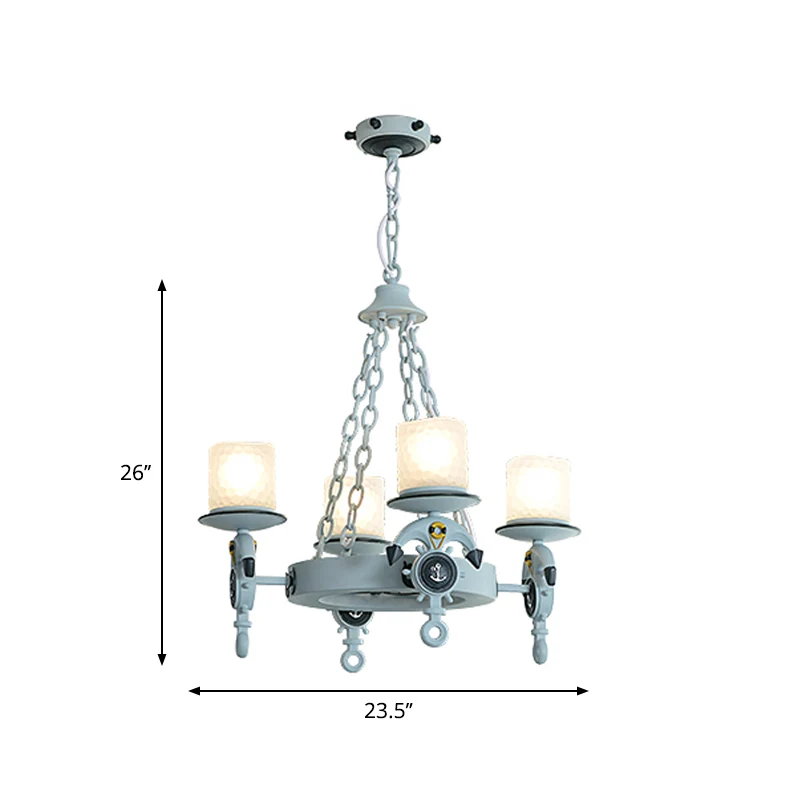 Anker hanglamp modernisme hars 4-lichts blauwe hangende kroonluchter met cilindrische glazen kap met kuiltjes Clearhalo