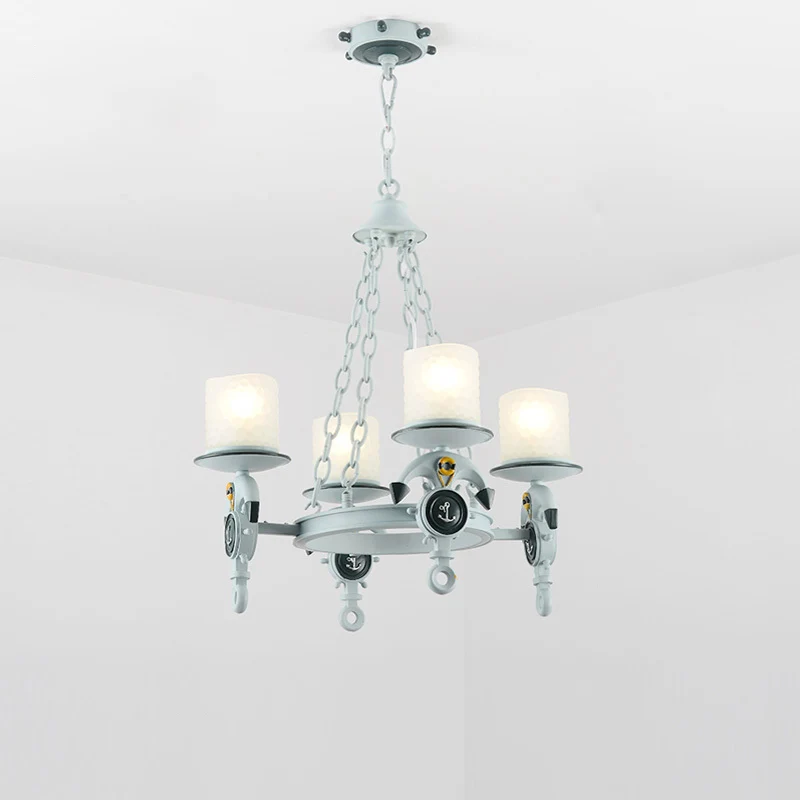 Anker hanglamp modernisme hars 4-lichts blauwe hangende kroonluchter met cilindrische glazen kap met kuiltjes Clearhalo