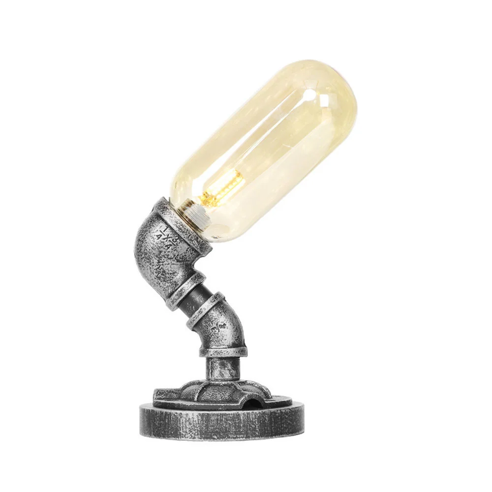Antiek Zilver One Light Bureaulamp Industrieel Helder/Amber Glazen Capsule Schaduw Taakverlichting met Gebogen Arm Clearhalo