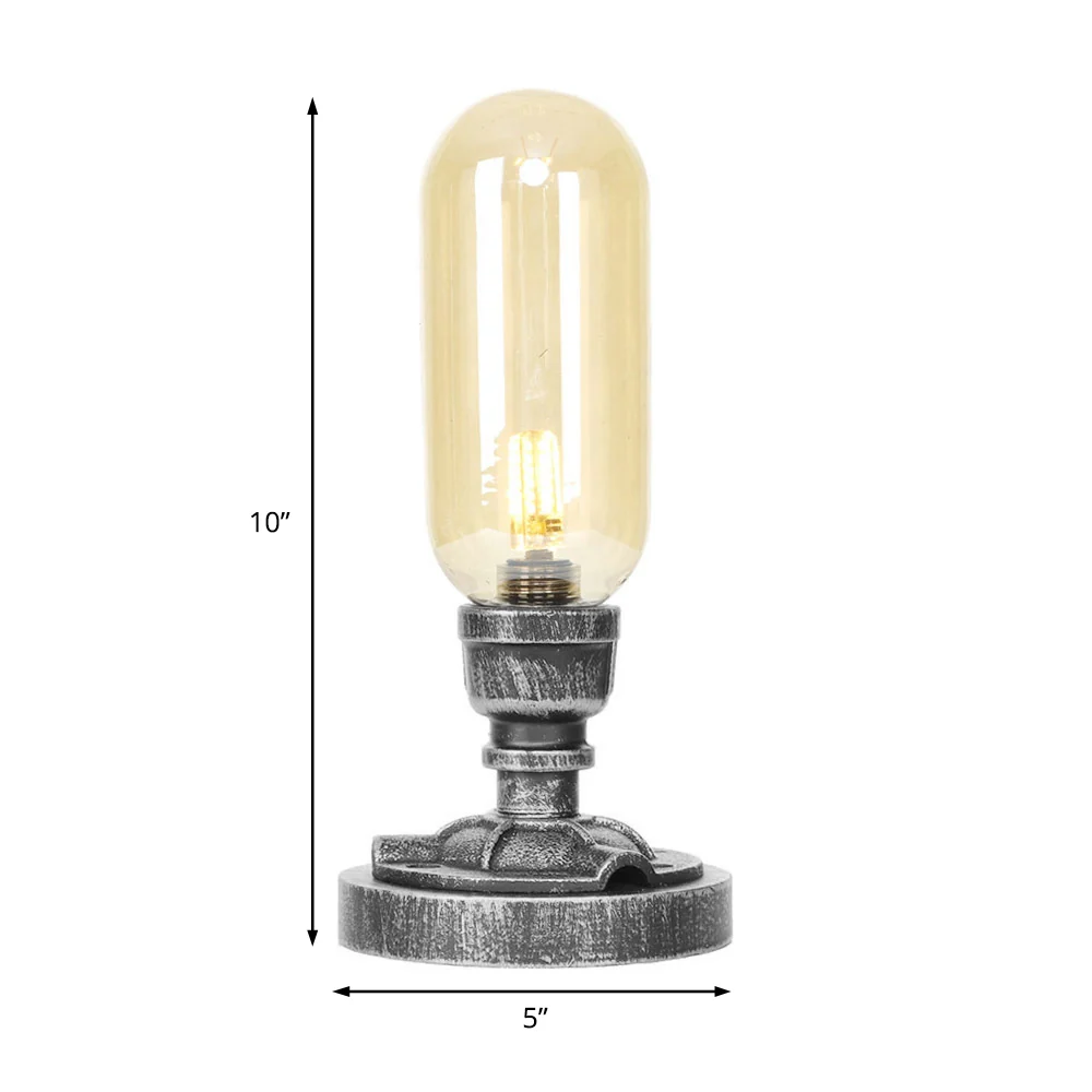 Antiek Zilver One Light Bureaulamp Industrieel Helder/Amber Glazen Capsule Schaduw Taakverlichting met Gebogen Arm Clearhalo