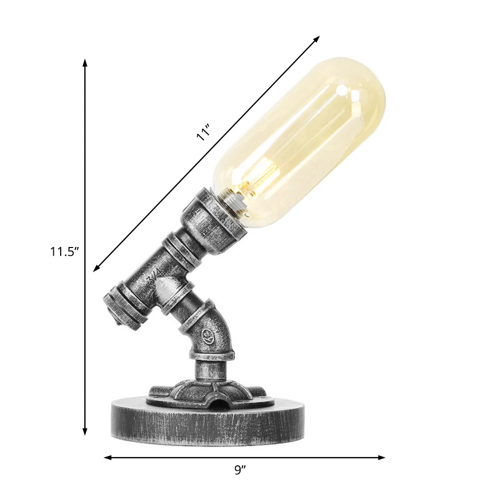 Antiek Zilver One Light Bureaulamp Industrieel Helder/Amber Glazen Capsule Schaduw Taakverlichting met Gebogen Arm Clearhalo