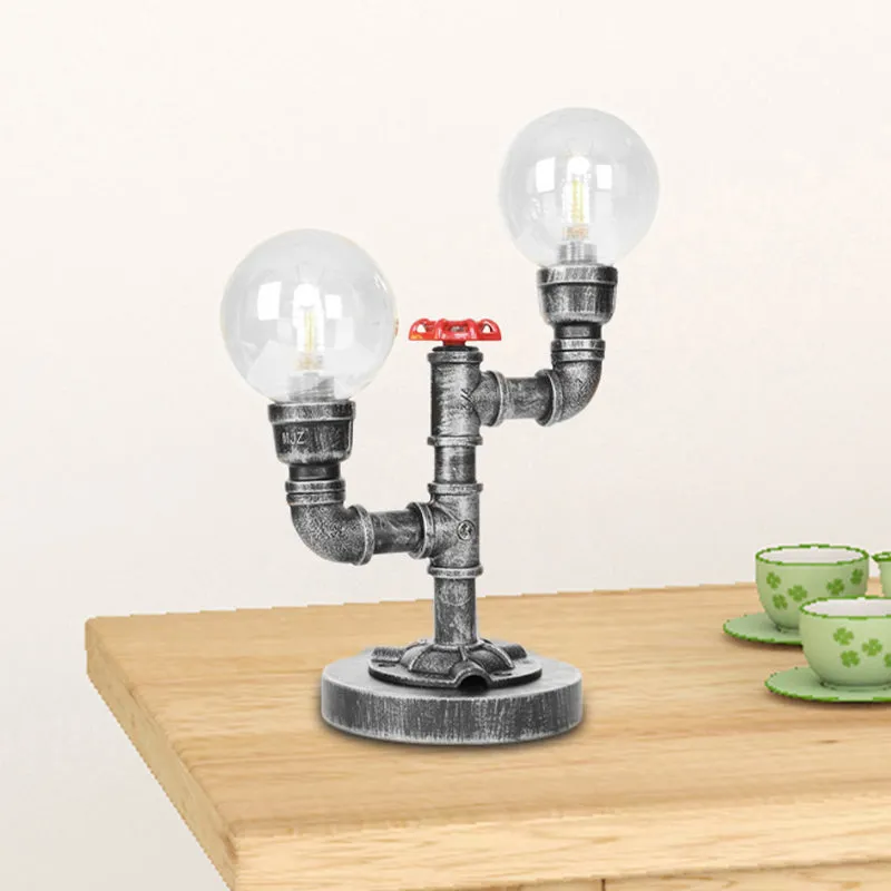 Antiek zilver/brons globe schaduw taakverlichting industriële helder/amber glas 2-lichts woonkamer schanslamp Clearhalo